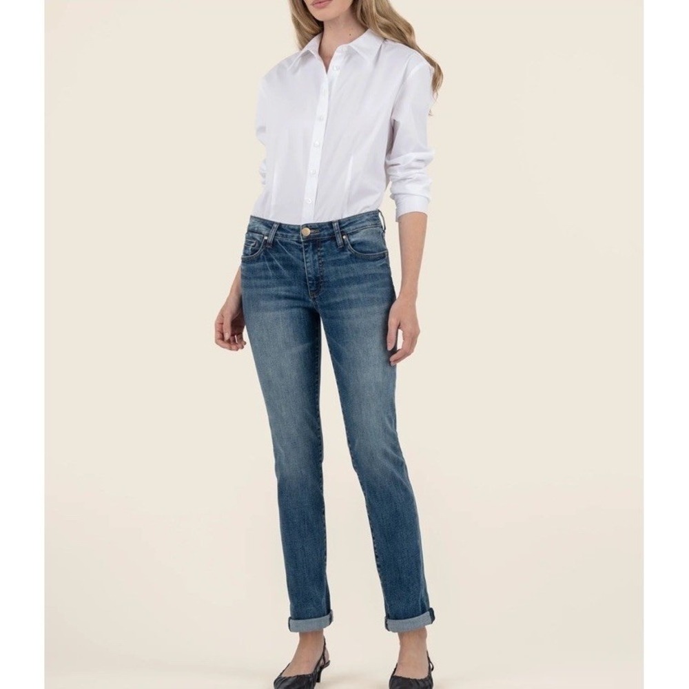 KUT from the‎ Kloth Catherine Boyfriend Jeans Size 12 Mid Rise Medium Dark Wash